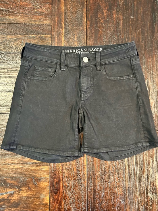 American Eagle Outfitters Pants - American Eagle Outfitters Black Super Stretch Midi Twill High Waist Denim Shorts